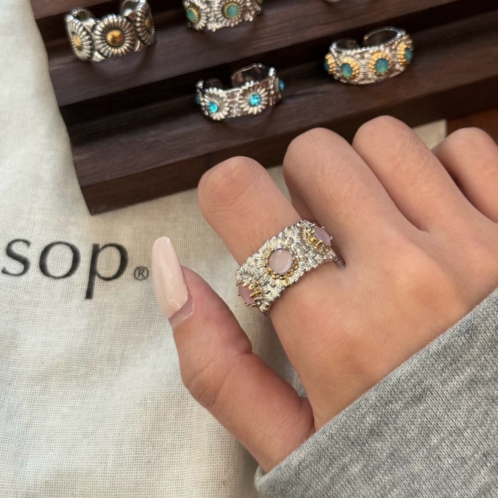 Two-Tone Floral Ring with Pink Center Stone